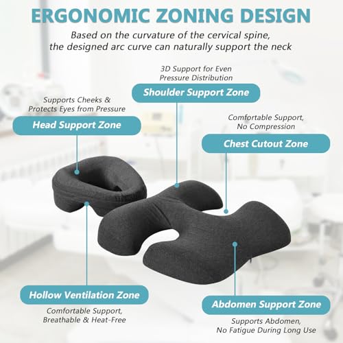 Face Down Massage Pillow, Face Down Pillow for Sleeping with Non-Slip Bottom, Home Head Cushion and Chest Cushion for SPA, Sleep (Gray)