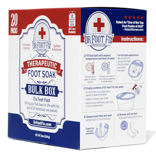 Therapeutic Foot Soak. Organic Tea Tree, Peppermint & Birch Oil. Helps Soak Toenail Fungus, Athletes Foot & Stubborn Foot Odor - Soothes Feet - Tingles for Hours (20 Pack Retail Box)