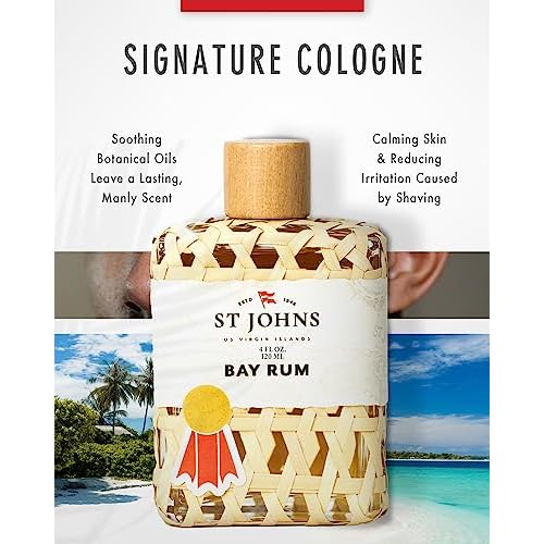 St. John Bay Rum Aftershave and Cologne | Made with Bay Leaves from The Virgin Islands | Bay Leaf After Shave Fragrance for Men | (4 oz Splash Bottle)