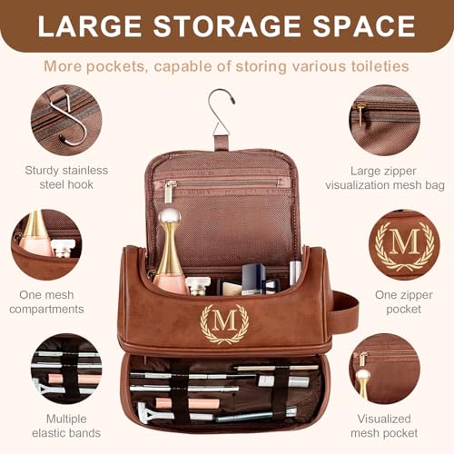 Personalized Initial Toiletry Bag for Men, Monogrammed Engraved Mens leather Toiletry Travel Bag,Unique Gift for Him, Dad, Groomsmen, Birthday, Anniversary, Father, Son, Husband