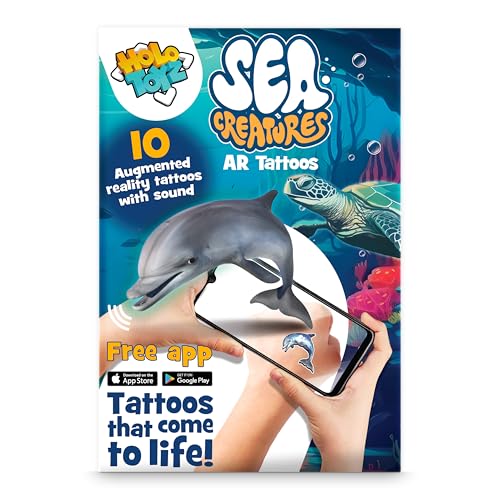 Abacus Brands Sea Creatures AR Tattoos - Magic Augmented Reality Hologram Temporary Tattoos Come to Life with Smart Phone - 4D for Kids