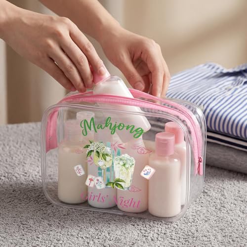 Hsei 12 Pcs Mahjong Cocktail Clear Cosmetic Bag Gifts for Women Mahjong Makeup Bag Waterproof PVC Mah Jong Zippered Pouch for Lover Player Friend Grandma Lucky Mother's Day Birthday New Year Gift