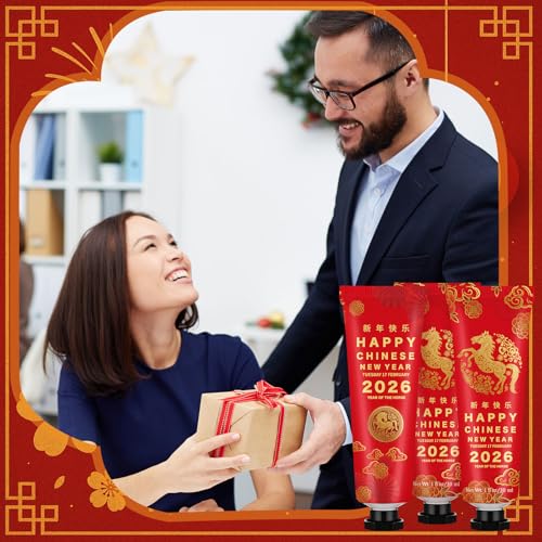 Loopeer 24 Pcs 2026 Chinese New Year Gift Bulk Mini Hand Cream Lunar Year of The Horse Travel Size Hand Lotion Moisturizing Thank You Gift for Women Employee Coworker CNY Party Supplies