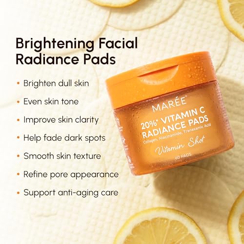MAREE Vitamin C Toner Pads for Face ? Brightening Facial Polishes with 20% Complex: Vitamin C Collagen Niacinamide TXA ? Facial Radiance, Uneven Skin Tone, Acne Clearing Pads ? Glow Up Skincare Device