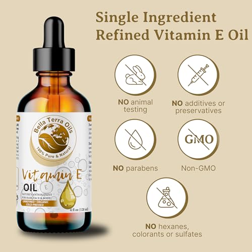 Bella Terra Oils - Organic Vitamin E Oil 16oz - Embrace the Purity of D-Alpha Tocopherol, The Strongest Form of Organic Vitamin E, Perfect Harmony with Skin's Natural Essence