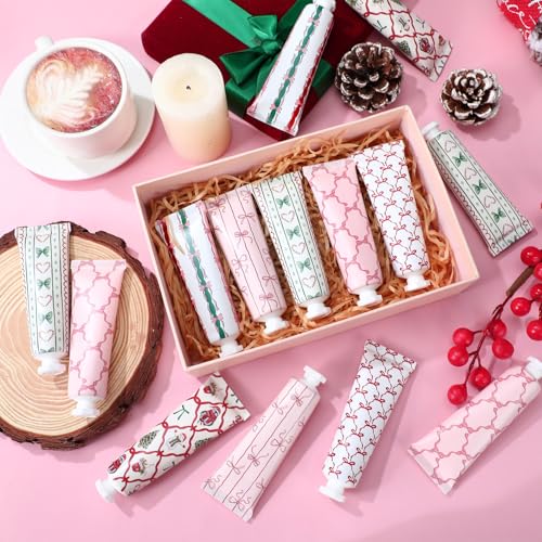 24 Pcs Pink Bow Hand Cream Gifts Bulk Valentine Party Favors for Women Coquette Pink Bow Mini Hand Lotion Travel Size Moisturizer Cream for Dry Cracked Hands Coquette Party Favors for Coworker