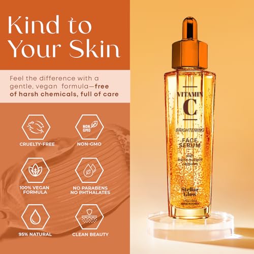 Stellar Glow Vitamin C Serum For Face - Dermatologist Tested, Anti-Aging Skin Care For Fine Lines, Wrinkles & Glass Skin - Revitalize & Hydrate, Fade Dark Spots, Evens Skin Tone - Korean, Clean Beauty
