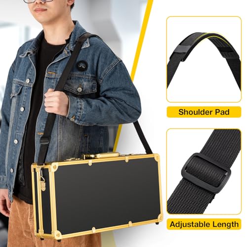 Noverlife Upgraded Large Barber Travel Briefcase, 22x11x5in Portable Barber Carrying Suitcase Salon Case with Code Lock, Gold Barbershop Travel Case Hairdresser Tool Storage Organizer Box for Clipper