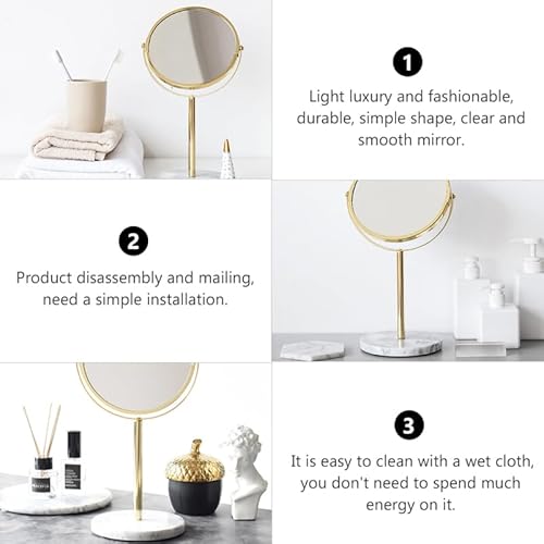 HEALLILY Desktop Makeup Mirror with Marble Base 13.77In Rotatable Cosmetic Mirror for Vanity Table Durable High Reflectivity Portable Makeup for Home and Dorm