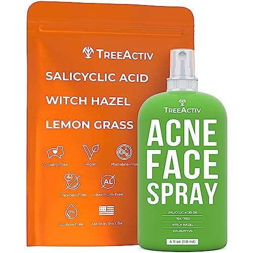 Acne Face Spray, 4 fl oz Facial Spray with Witch Hazel, Salicylic Acid for Acne Prone and Oily Skin, for Hormonal, Severe Cystic Acne, Skin Clearing Toner, 1000 Sprays
