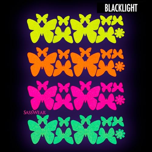 Sasswear Blacklight Body Stickers - Neon Fashion Accessories for Raves, Festivals and Glow Parties, 40/pk (Butterfly)