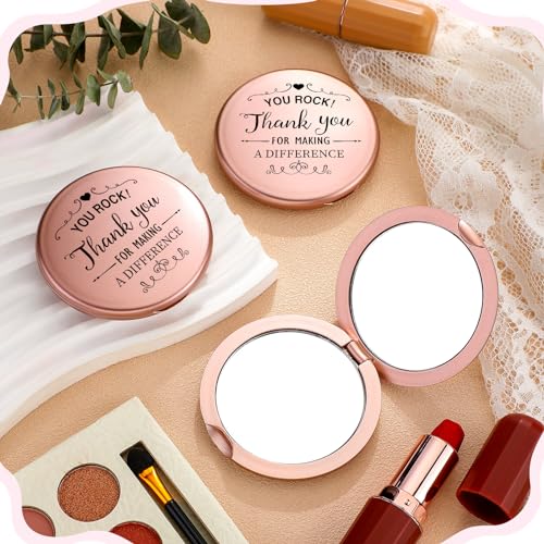 Soaoo 24 Set Inspirational Compact Mirrors Bulk Employee Appreciation Gifts for Women You Rock Thank You Gift Double Sided Small Pocket Mirrors Women Day Gifts for Employee Coworker Dentist Teacher