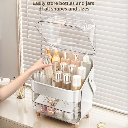 Makeup Organizer, Skincare Organizers with Clear Lid & 2 Drawers and 360¡Æ Rotating Brush Holder