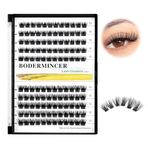 Bodermincer 120 Clusters 10mm+12mm/12mm+14mm Mixed Lash Cluster False Eyelash Individual Cluster EyeLashes Grafting Fake False Eyelashes Eyelash Extension (M01-Black-12mm)