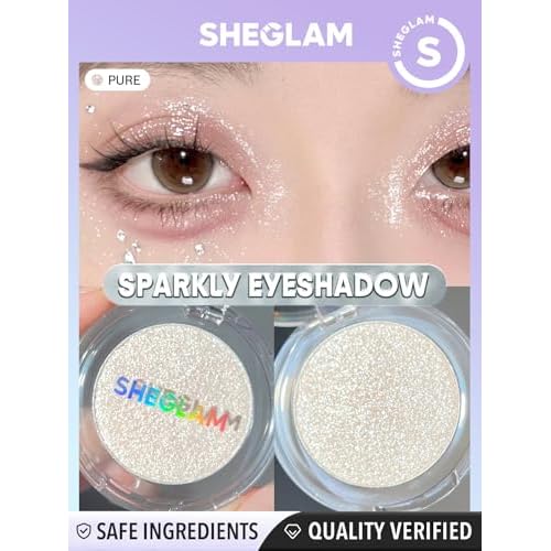 SHEGLAM Enigma Sparkly Eyeshadow Longwear Eyeshadow Single, High-Pigment Eye Shadow Compact, Smooth & Blendable Colors-Pure