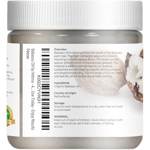 velona Babassu Oil USDA Certified Organic - 4 Fl Oz | 100% Pure and Natural Carrier Oil | Refined, Cold Pressed | Face, Hair, Body & Skin Care and Cooking | Use Today - Enjoy Results
