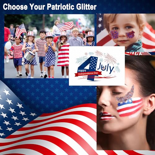 Boko 50ML Body Glitter Gel, Red White Blue 4th of July Chunky Glitter for Face Hair Body Makeup, Patriotic Glitter for USA Independence Day Memorial Day Veterans Day Flag Party Rave Accessories