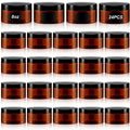 Dandat 24 Pcs 8 oz Plastic Jar Container with Lid and Label Refillable Empty Round Amber PET Cosmetic Sample Slime Containers for Lotion, Cream, Ointments, Body Butter, Makeup, Travel Storage