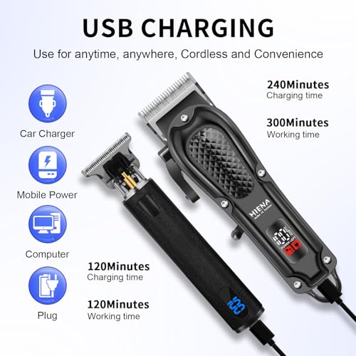 HIENA PRO Professional Hair Clippers Set for Men,Cordless Rechargeable Clippers Set and Trimmers Kit, Haircut Clipper Set for Barbers with LED Display, Gifts for Men