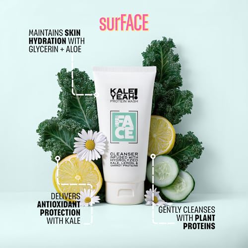 SurFACE Face Wash with Kale, Carrot and Lemon Proteins, Green Tea, Chamomile, Aloe and Cucumber ? Gentle Daily Antioxidant Cleanser for Hydrated, Balanced Skin ? Kale Yeah! - 6 oz
