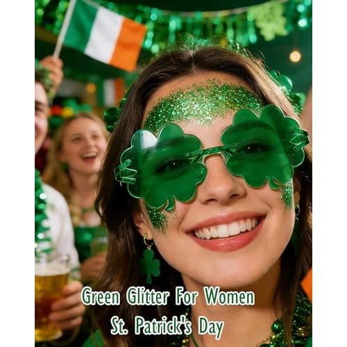 St Patricks Day Green Face Body Glitter, Chunky Hair Glitter for Women, Green Accessories for Spirit Week,Irish Parade Sequins Makeup for Saint Paddy Festival Rave Alien Costume Outfits,55g