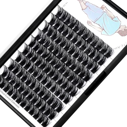 Large Tray-Grafted Wide Stem Individual False Eyelashes Thick Base 120 Clusters D Curl Natural Long Volume Eye Lashes Extensions Dramatic Look 8-20mm Available (14mm)