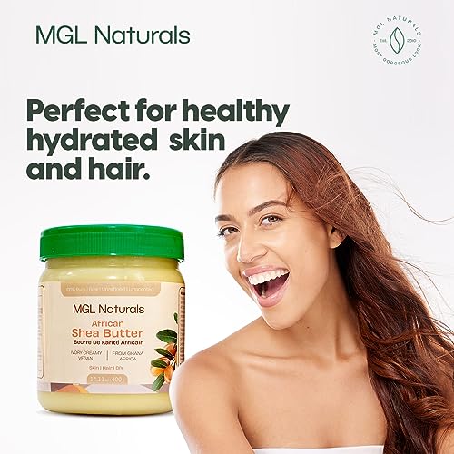 MGL Naturals Raw African Shea Butter Ivory 16oz, 100% Pure, and Unrefined. Nourish and moisturize hair and skin. Use alone or DIY recipes. From Ghana, West Africa. 16oz Jar