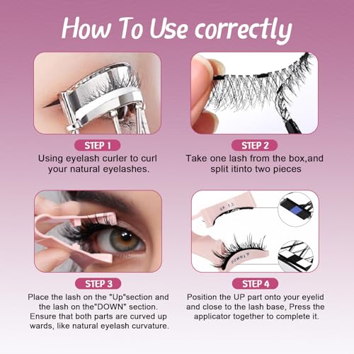 Magnetic Eyelashes With Applicator,No Glue Needed Soft Lashes Kit,Reusable Magnetic Eyelashes Natural Look(L02)