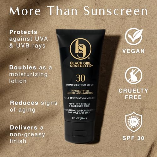 Black Girl Sunscreen SPF 30 for Face & Body - Moisturizing Skin Protection, SPF 30, Sun Lotion for Women & Men, Ultra Sheer, Travel Size, No White Cast for Melanin Rich Skin - 2 fl oz, 2 Pack