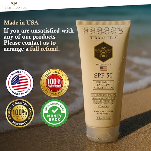 Organic Tallow Sunscreen - 50 SPF - For Face and Body - With 100% Grass-Fed Tallow and Non-Nano Zinc Oxide Reef Safe - (5 Oz)