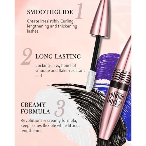 Colored Waterproof Mascara Set for Eyelashes,2PCS White Black Long Lasting Lash Mascara Volume and Length,Voluminzing Curling 5D Silk Fiber Eyelashes Women Eye Makeup Cosplay Party Use