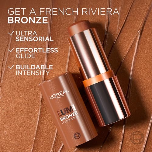 L'Oreal Paris Lumi Bronze Le Stick Soleil Bronzer Stick, Cream-To-Powder Bronzer For A Sunkissed Face Makeup Glow, 110 Toasted Sunlight