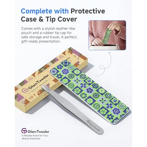 Premium Hand-Made Tweezers with Safe Rounded Tip & Comfort Spring for Pain-Free Plucking, Thick Stainless Steel for Precise Grip on Eyebrows & Facial Hair, Designed for Women and Men