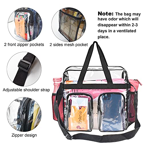 Enkrio Clear Makeup Bag Clear Cosmetic Bag Transparent Travel Cosmetic Storage Bag with 4 External Pockets and Adjustable Shoulder Strap for Toiletries