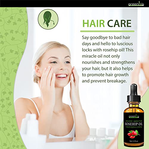 GreenIVe Rosehip Oil Rosa Canina 100% Pure Cold Pressed Virgin Oil Hair and Skin and DIY products (4oz dropper)