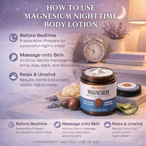 Magnesium Lotion for Sleep ? Relaxing Nighttime Magnesium Lotion with Tallow, Shea Butter & Aloe Vera, Gentle for Adults & Kids