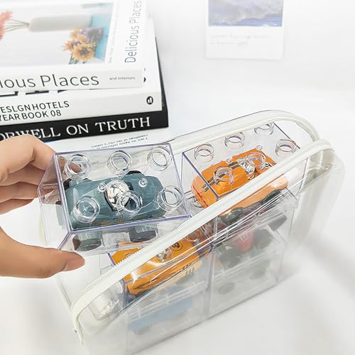 2PC Small Clear Hard Shell Plastic Zipper Case, Double Zippers Hard Clear Zipper, Used for Storing Snacks Makeup Tools and Toiletries