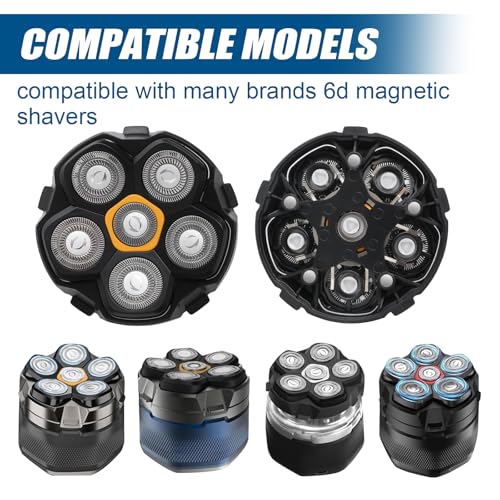 2 pcs Magnetic buckle 6 Blade head shaver Replacement heads Compatible with Wyklaus Redbreak Detona DOAO head shaver