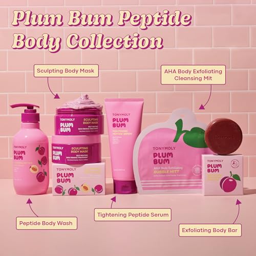 TONYMOLY Plum Bum AHA Exfoliating Bubble Mitt ? Single-Use Korean Body Scrub with Glycolic Acid, Peptides & Plum Extract for Smooth, Refreshed Skin ? 1.2 oz (Pack of 2)