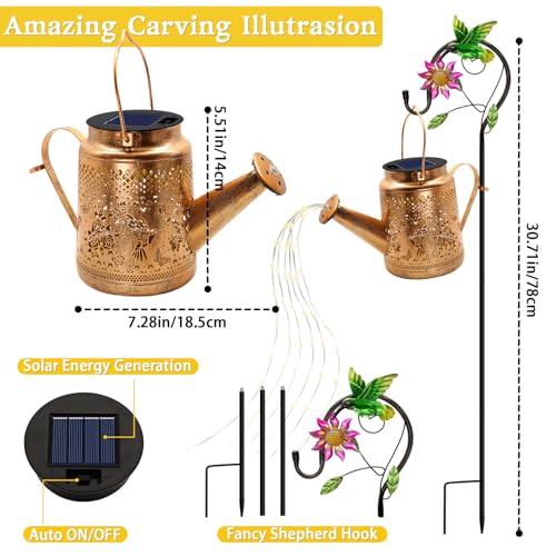 Solar Lanterns Outdoor Waterproof, Hummingbird Watering Can Garden Decor, Hanging Solar Path Lights Yard Art, Outside Patio Decoration Gardening Christmas Gift for Mom Grandma Women with Shepherd Hook