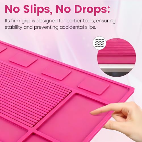 Magnet Barber Mats for Clippers, Barber Station Organizer Mat with 4 Magnets, Barber Matt Organizer Station, Professional Anti-Slip Heat-Resistant Silicone Pad for Hairstylist