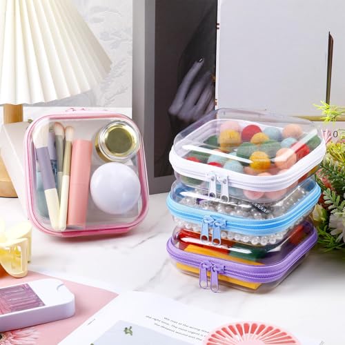 Hoolerry 4 Pcs Hard Clear Zipper Case Makeup Bags Plastic Zipper Pouch Transparent Storage Box Containers for Cosmetics, Snacks, Building Blocks, Puzzles(Clear,5 x 5 x 2 in,Multicolor)
