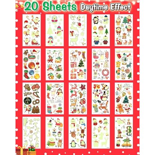 260 Styles Luminous Christmas Tattoos Party Favors for Kids, Christmas Goodie Bag Stocking Stuffers Temporary Tattoos, Christmas Classroom Gifts Treats Party Games Supplies for Kids Boys Girls