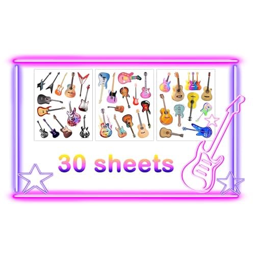 350 Guitar Theme Tattoos Temporary Stickers Suitable for Music Themed Birthday 80s 90s Musician Rock and Roll Party Supplies Tattoos 30 Sheets