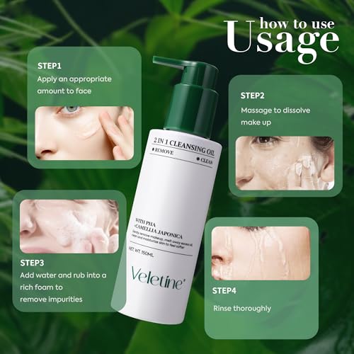 2 In 1 Cleansing Oil,Oil Cleanser for Face, Gently Hydrating & Cleanser, Makeup Remover to Dirt, Oil,With Jojoba Oil & Camellia Japonica,All Skin Types.150ml