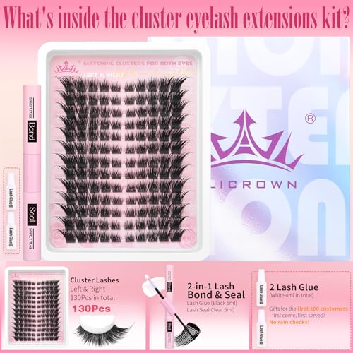 Fairy Lash Clusters Kit Wispy Cat Eye Lash Extensions Kit Natural Cluster Eyelash Extensions Kit with Lash Bond and Seal Fox Eye Individual Lashes Kit 7MM-15MM 133Pcs