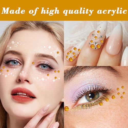Rhinestone Gems Stickers - Self Adhesive Bling Rhinestones for Hair, Face, Body - Temporary Tattoo 3/4/5/6mm (Golden Yellow)