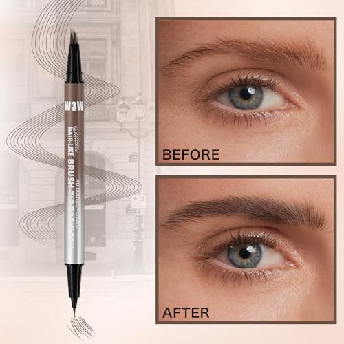 Eyebrow pencils for women, W3W 4D Dual-Ended Brow Pen, 2 Pack brow pen, 2different Colors Eyebrow Pencils,Dark Brown + Brown