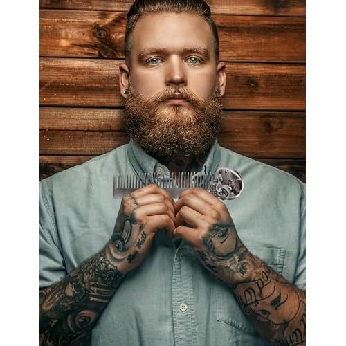Beard Comb Beard Mustache Pocket Comb Hair Comb for Men Zinc Alloy Hair Brush Mustache and Beard Styling Tool for Home Salon (silver)