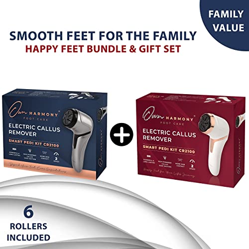 Own Harmony 2 Electric Foot Callus Removers with Vacuum and 6 Rollers Bundle - Professional Pedicure Tools for Pedi Feet Care Vac, Electronic Foot File CR2100 - Best for Hard, Dry, Cracked, Dead Skin